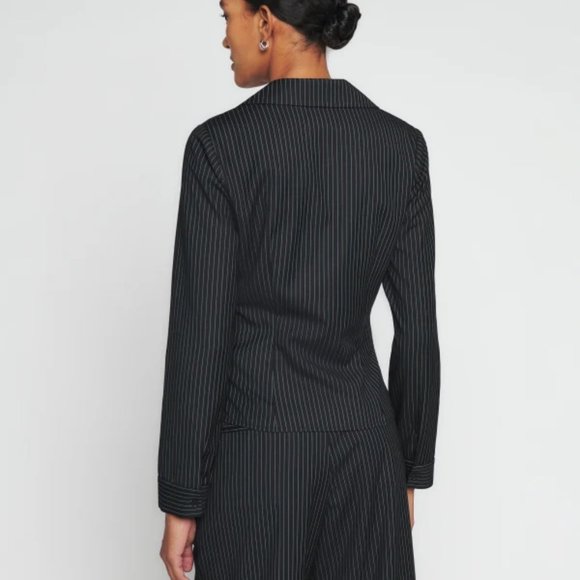 Reformation Bala Top Stripe Long Sleeve Collared Open Neckline Front Zip… - Picture 5 of 6